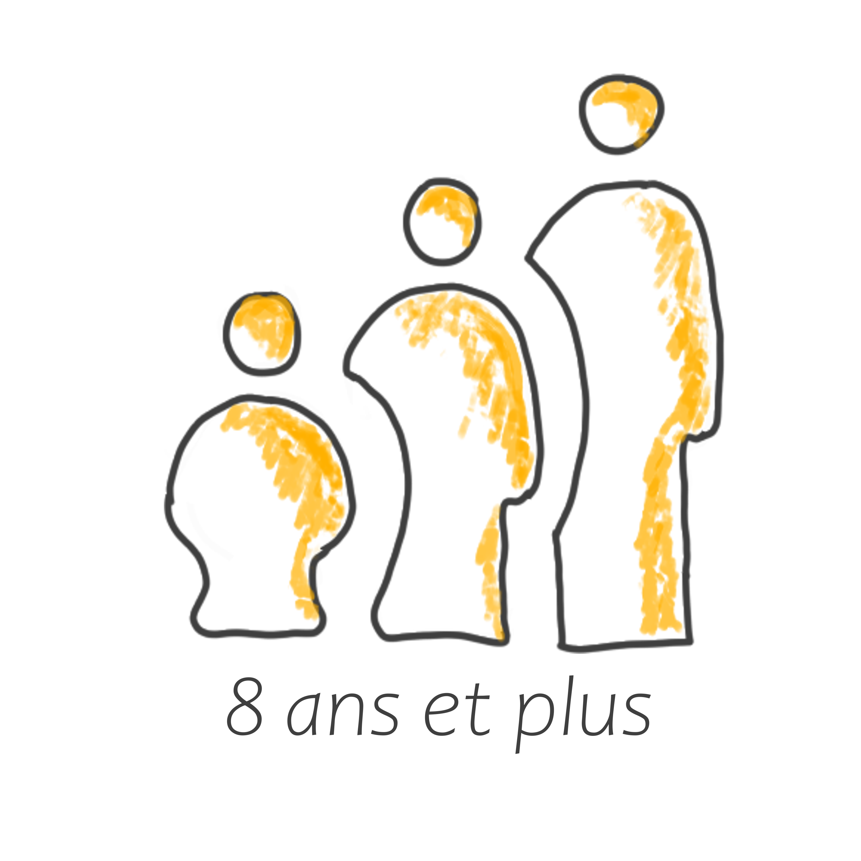 Trois personnages stylisés un petit un moyen un grand