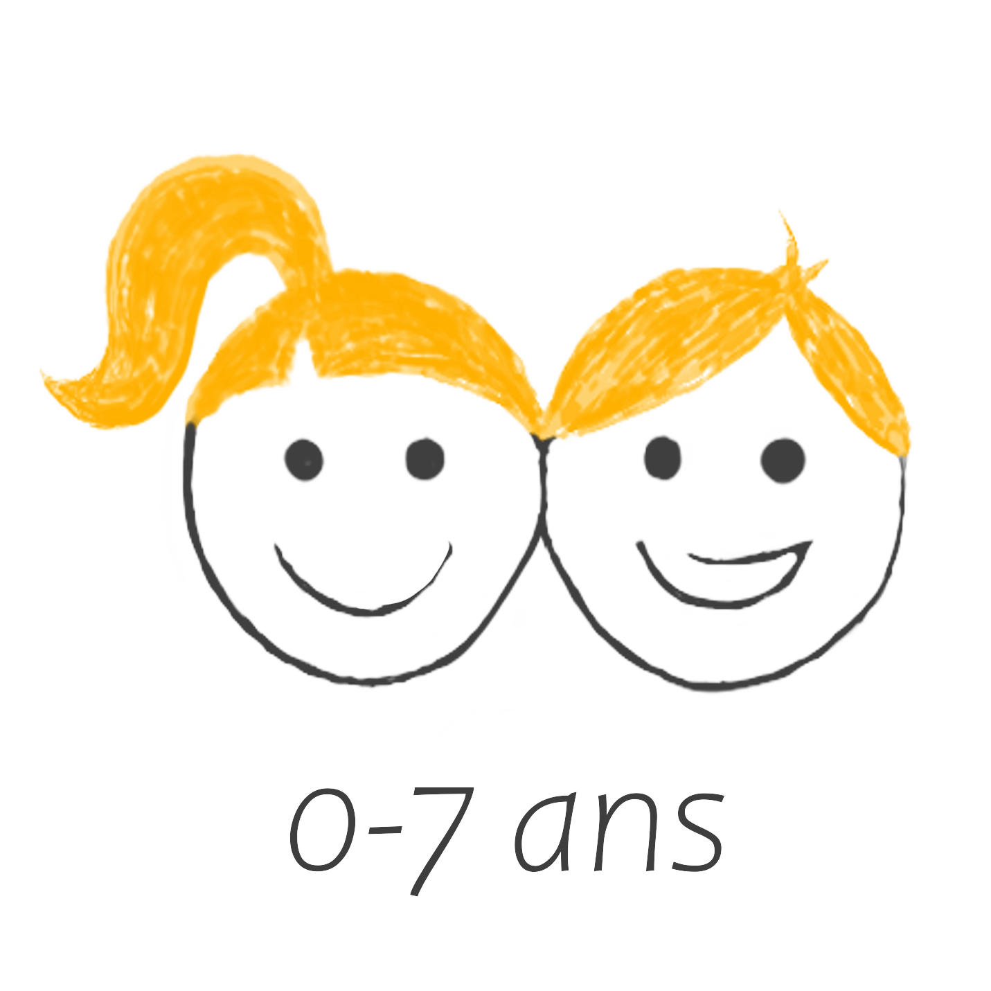 Dessin de deux visages d'enfants souriants.